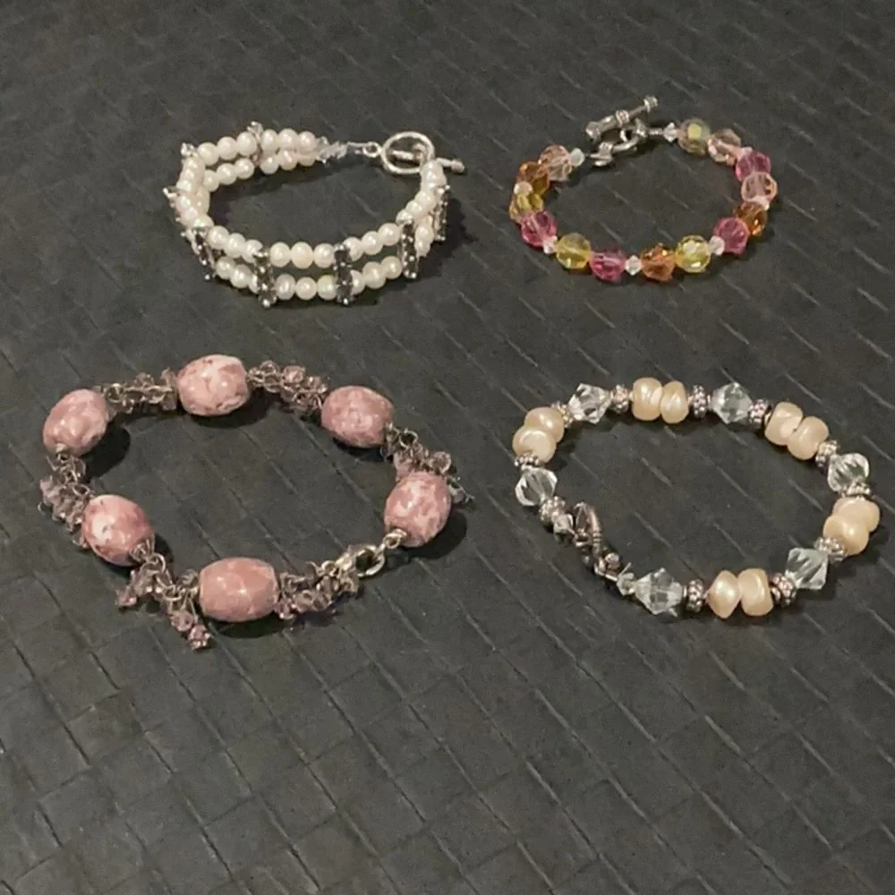 Lot 4 Elegant crystal & Pearl and lepidolite Stone Bracelet Set